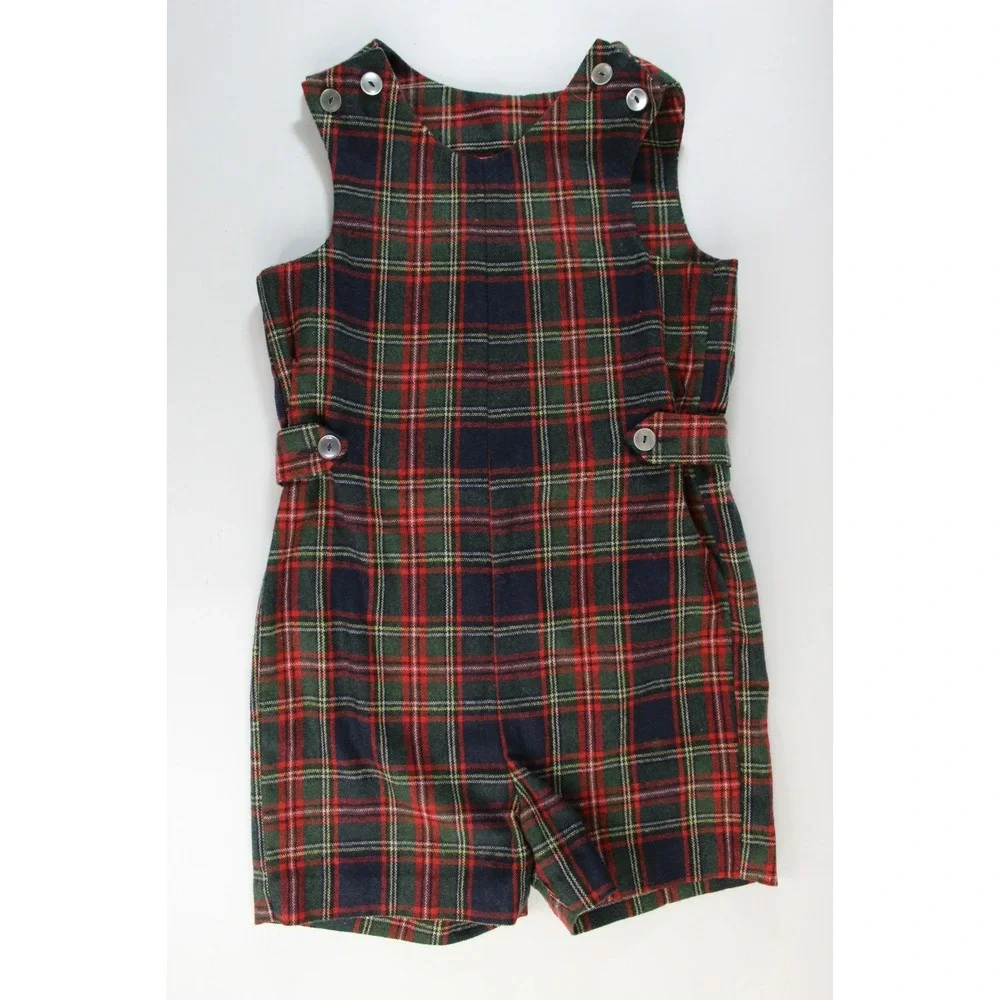 Vintage IMP Originals Inc Girls Plaid Romper Size 6 Red Blue Green